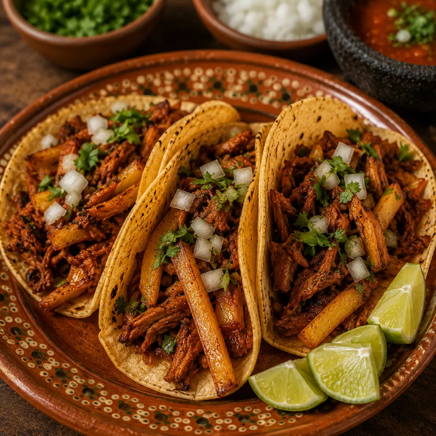 Orden de 3 tacos de carne enchilada con papas (imagen ilustrativa)